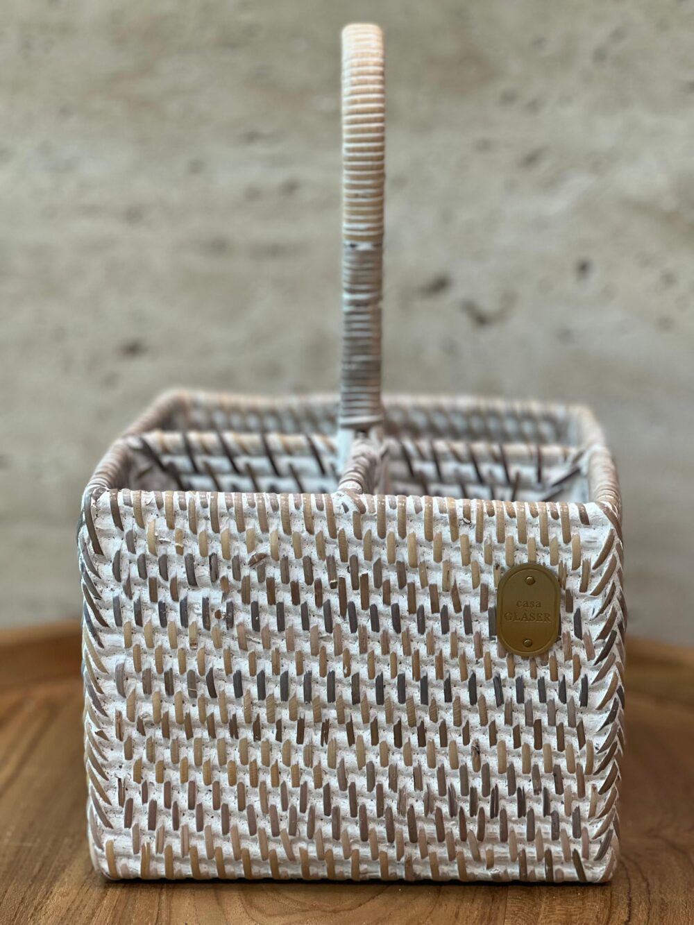 PORTA TALHERES QUADRADO EM RATTAN WHITE WASHED 17X13CM