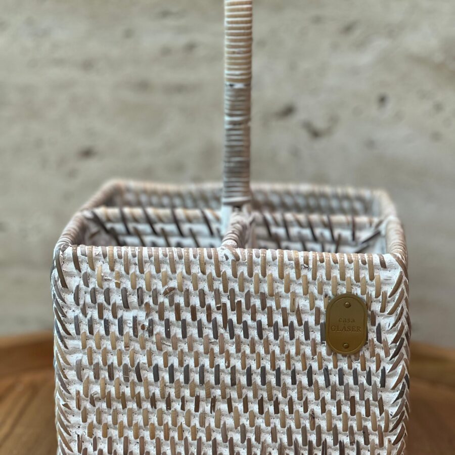 PORTA TALHERES QUADRADO EM RATTAN WHITE WASHED 17X13CM